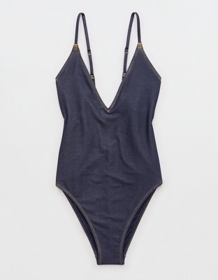 Aerie Denim Plunge Cheekiest One Piece Swimsuit