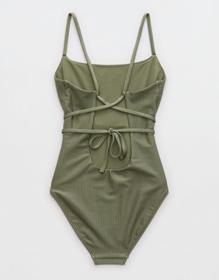 Aerie Shine Rib Strappy Scoop Full Coverage One Piece Swimsuit