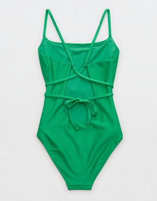 Aerie Shine Rib Strappy Scoop Full Coverage One Piece Swimsuit