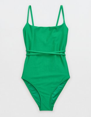 Aerie Shine Rib Strappy Scoop Full Coverage One Piece Swimsuit