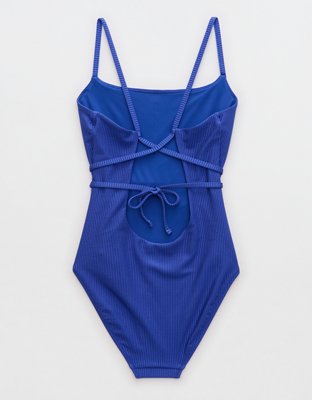 Aerie Shine Rib Strappy Scoop Full Coverage One Piece Swimsuit