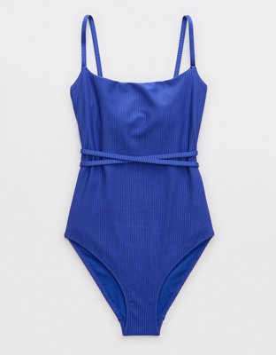 Aerie Shine Rib Strappy Scoop Full Coverage One Piece Swimsuit