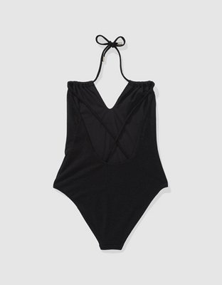Aerie Traje de Baño One Piece de Piqué con Calado y Brillo