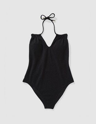 Aerie Traje de Baño One Piece de Piqué con Calado y Brillo