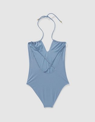 Aerie Traje de Baño One Piece de Piqué con Calado y Brillo