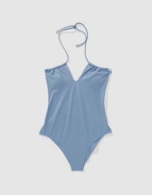 Aerie Traje de Baño One Piece de Piqué con Calado y Brillo