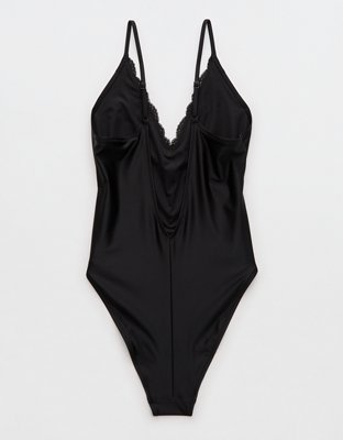 Aerie Shine Lace Plunge One Piece Swimsuit
