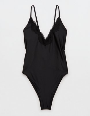 Aerie Shine Lace Plunge One Piece Swimsuit