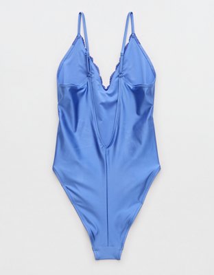Aerie Shine Lace Plunge One Piece Swimsuit