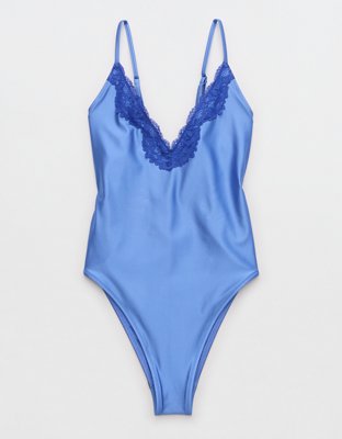 Aerie Shine Lace Plunge One Piece Swimsuit