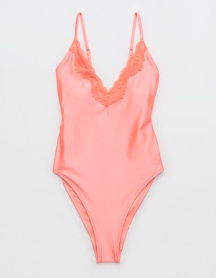 Aerie Shine Lace Plunge One Piece Swimsuit