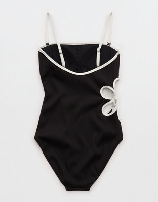 Aerie Daisy Bandeau Full Coverage Ribbed One Piece Swimsuit