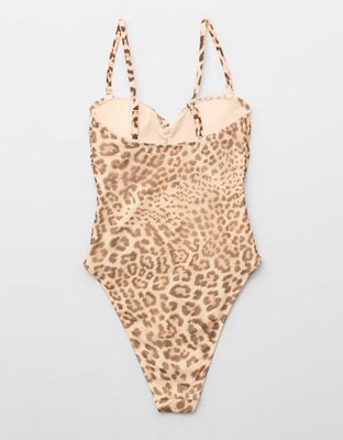 Aerie Ruched Bandeau Mesh One Piece Swimsuit