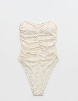 Aerie Ruched Bandeau Mesh One Piece Swimsuit