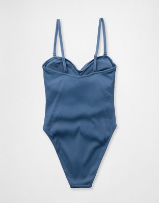 Aerie Ruched Bandeau Cheeky One Piece Swimsuit