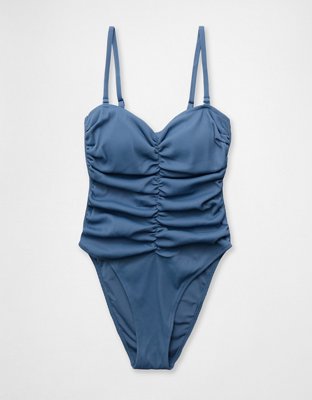 Aerie Ruched Bandeau Cheeky One Piece Swimsuit