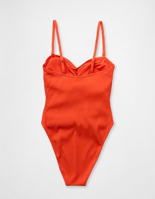 Aerie Ruched Bandeau Cheeky One Piece Swimsuit