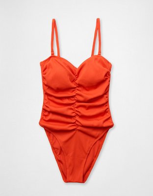 Aerie Ruched Bandeau Cheeky One Piece Swimsuit