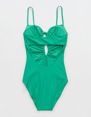 Aerie Ruched Cutout Full Coverage One Piece Swimsuit