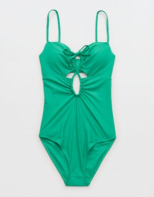 Aerie Ruched Cutout Full Coverage One Piece Swimsuit