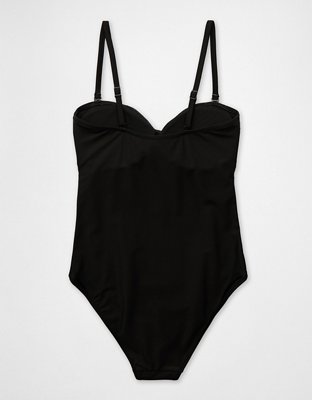 Aerie Ruched Cut Out Bandeau Full Coverage One Piece Swimsuit