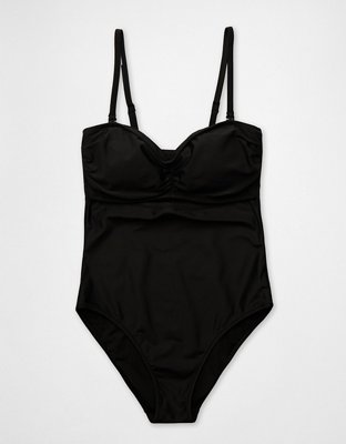 Aerie Ruched Cut Out Bandeau Full Coverage One Piece Swimsuit
