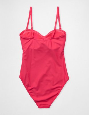 Aerie Ruched Cut Out Bandeau Full Coverage One Piece Swimsuit