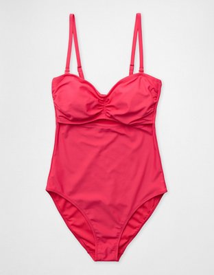 Aerie Ruched Cut Out Bandeau Full Coverage One Piece Swimsuit