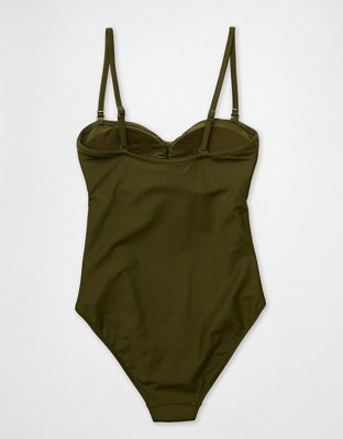 Aerie Ruched Cut Out Bandeau Full Coverage One Piece Swimsuit