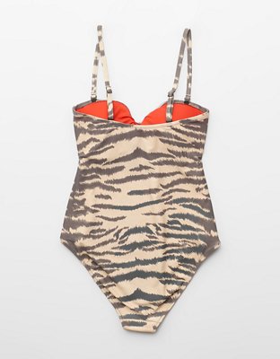 Aerie Ruched Cut Out Bandeau Full Coverage One Piece Swimsuit