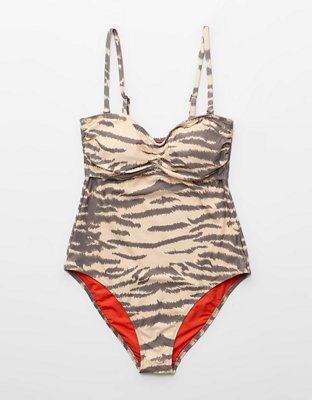 Aerie Ruched Cut Out Bandeau Full Coverage One Piece Swimsuit