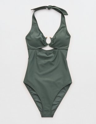 Aerie Horseshoe Ring Halter Full Coverage One Piece Swimsuit
