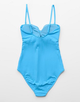 Aerie Ruched Bandeau Cheeky One Piece Swimsuit