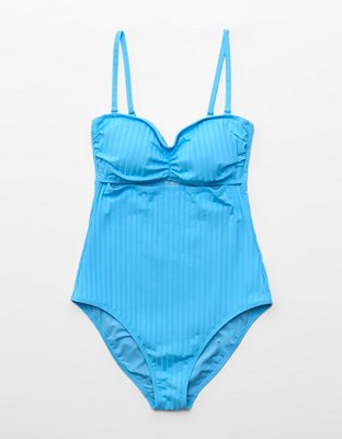 Aerie Ruched Bandeau Cheeky One Piece Swimsuit