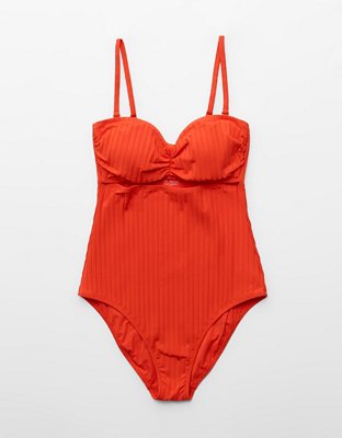 Aerie Ruched Bandeau Cheeky One Piece Swimsuit
