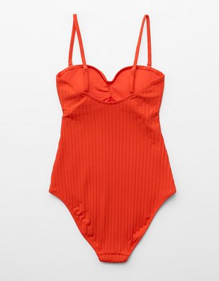 Aerie Ruched Bandeau Cheeky One Piece Swimsuit