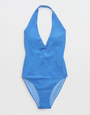 Aerie Gingham Halter Full Coverage One Piece Swimsuit