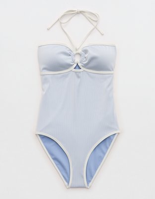 Aerie Ribbed Bandeau Halter One Piece Swimsuit