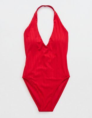 Aerie Ribbed Halter Full Coverage One Piece Swimsuit