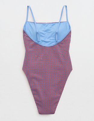 Aerie Gingham High Cut Cheeky One Piece Swimsuit