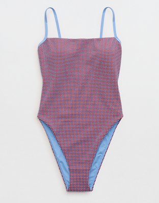 Aerie Gingham High Cut Cheeky One Piece Swimsuit