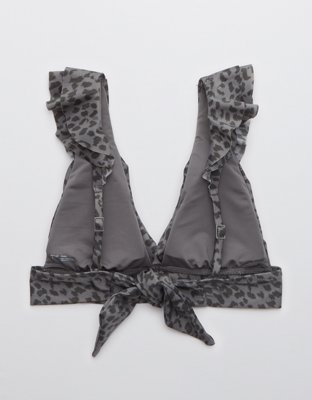 Aerie Leopard Ruffle Tie Longline Triangle Bikini Top