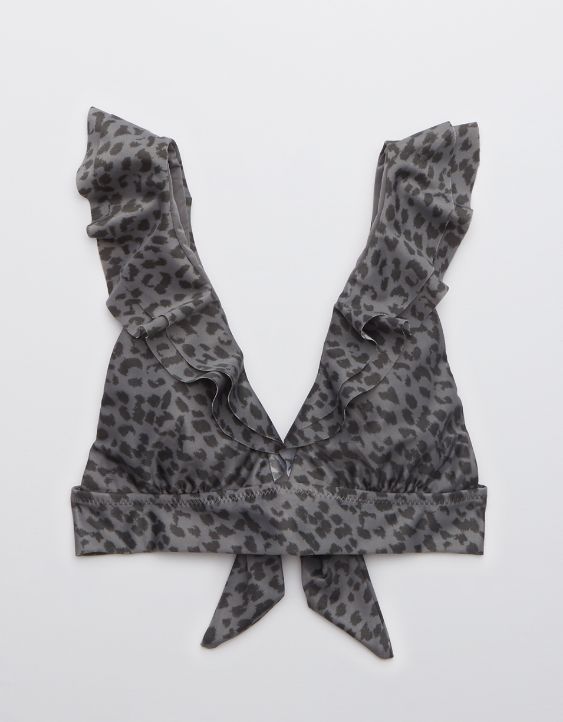 Aerie Leopard Ruffle Tie Longline Triangle Bikini Top