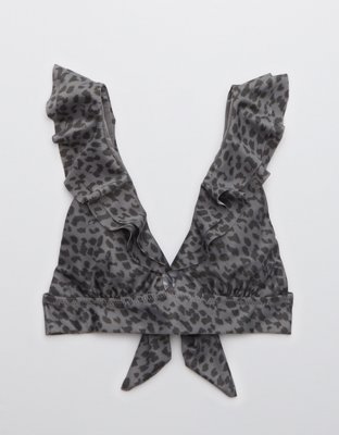 Aerie Leopard Ruffle Tie Longline Triangle Bikini Top