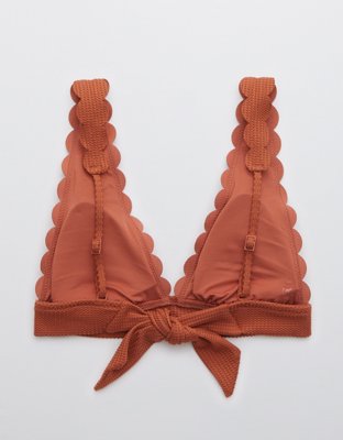 Aerie Waffle Scalloped Tie Longline Triangle Bikini Top