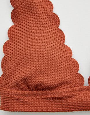 Aerie Waffle Scalloped Tie Longline Triangle Bikini Top