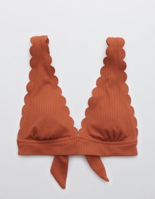 Aerie Waffle Scalloped Tie Longline Triangle Bikini Top