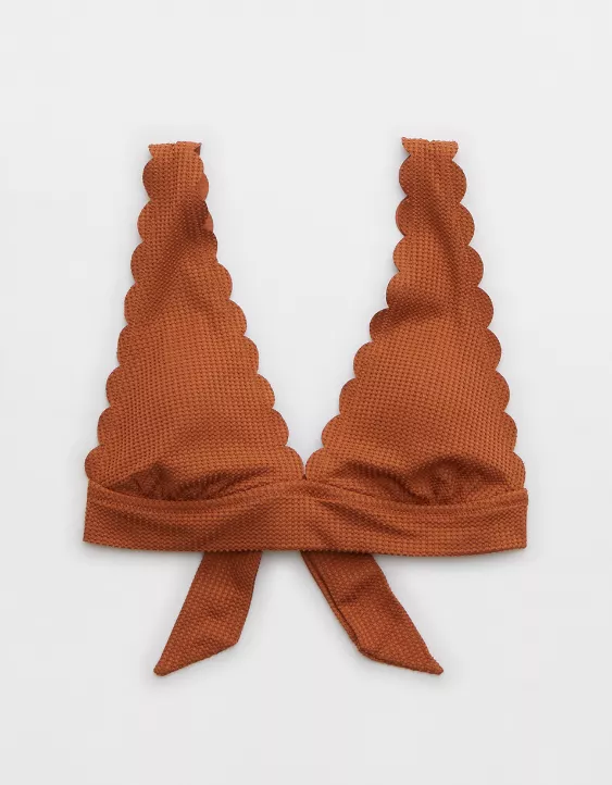 Aerie Waffle Scalloped Tie Longline Triangle Bikini Top