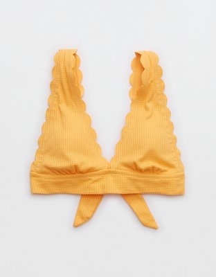 Aerie Waffle Scalloped Tie Longline Triangle Bikini Top