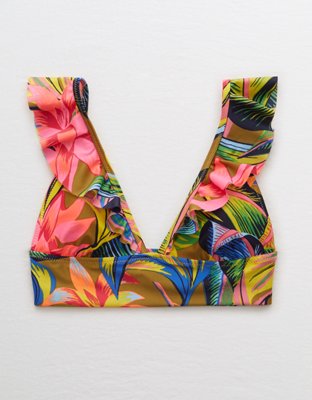 Aerie Swim Real Good Tropical Print Ruffle Longline Triangle